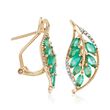 1.60 ct. t.w. Emerald and .12 ct. t.w. Diamond Leaf Earrings in 14kt Yellow Gold