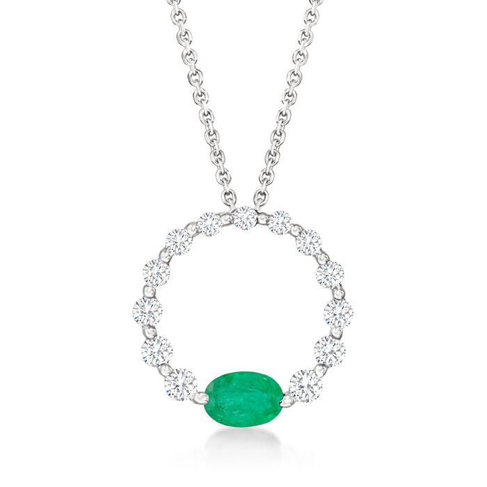 .50 Carat Emerald and .51 ct. t.w. Diamond Circle Necklace in 18kt White Gold