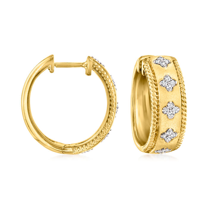 .15 ct. t.w. Diamond Clover Hoop Earrings in 18kt Gold Over Sterling