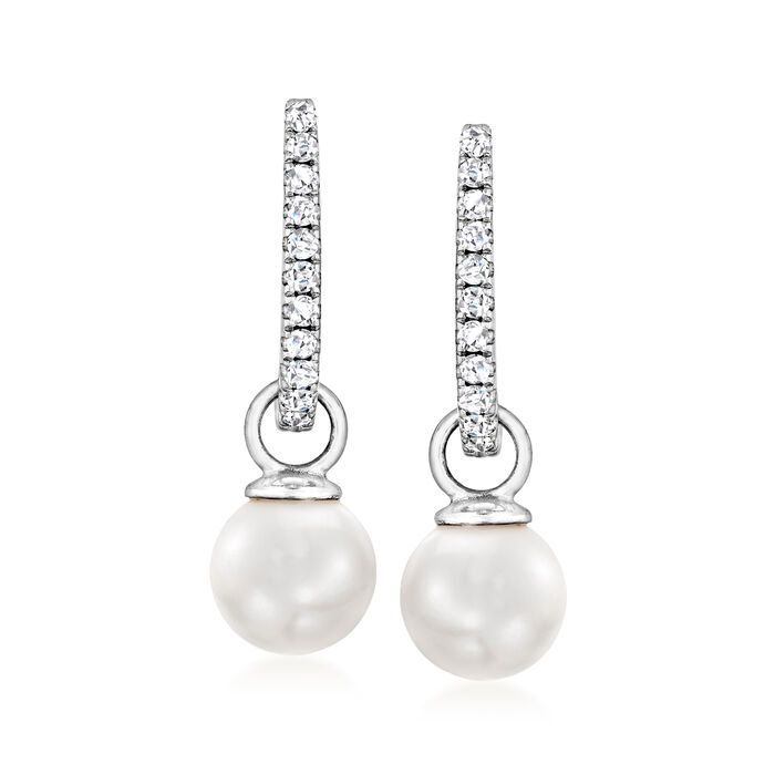 7-7.5mm Cultured Akoya Pearl and .22 ct. t.w. Diamond Removable Hoop Drop Earrings in 14kt White Gold