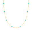 3-4mm Turquoise Bead Station Paper Clip Link Necklace in 14kt Yellow Gold