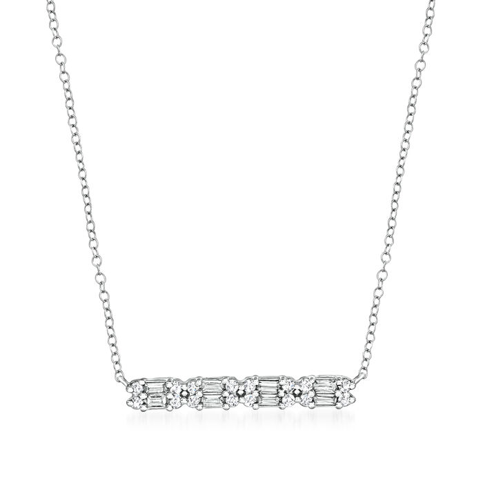 .25 ct. t.w. Round and Baguette Diamond Bar Necklace in 14kt White Gold