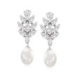 8-8.5mm Cultured Pearl and 3.30 ct. t.w. CZ Drop Earrings in Sterling Silver