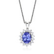 C. 1990 Vintage 3.35 Carat Tanzanite and 1.00 ct. t.w. Diamond Pendant Necklace in 14kt White Gold