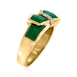 C. 1990 Vintage Carved Green Chalcedony Buckle Ring with Diamond Accents in 18kt Yellow Gold