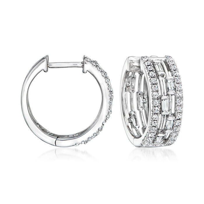 .44 ct. t.w. Baguette and Round Diamond Hoop Earrings in 14kt White Gold