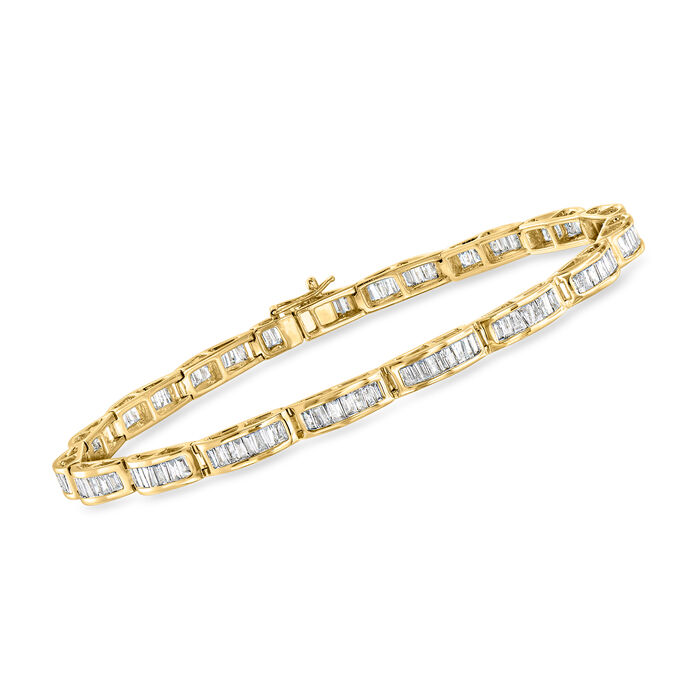 C. 1980 Vintage 5.00 ct. t.w. Baguette Diamond Link Bracelet in 14kt Yellow Gold
