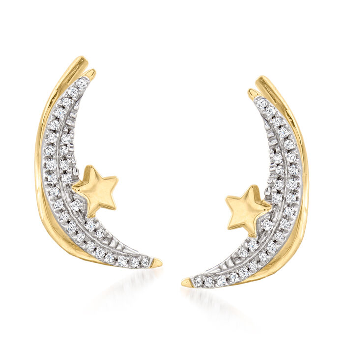 .10 ct. t.w. Diamond Crescent Moon and Star Ear Climbers in 14kt Yellow Gold