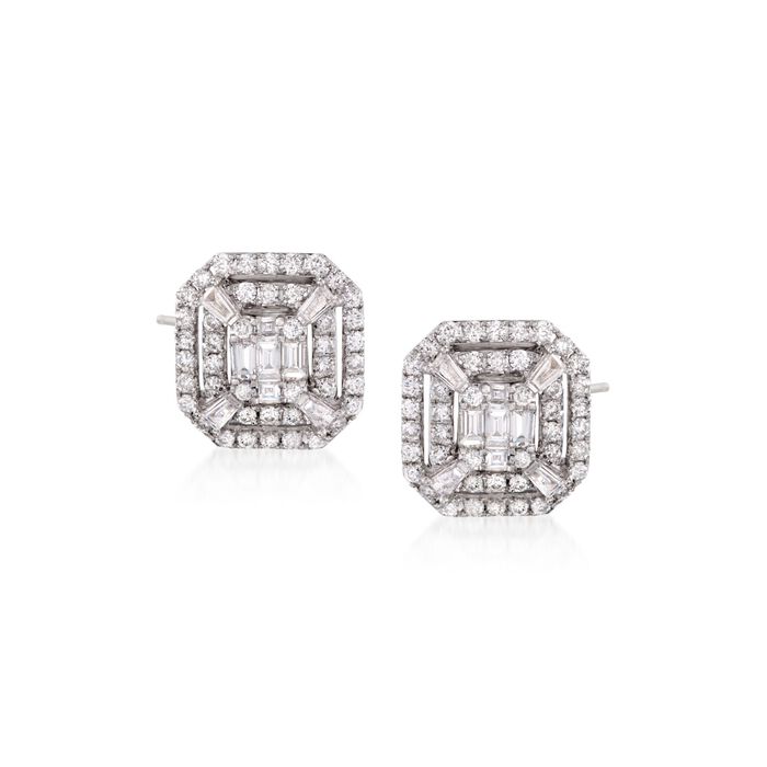 1.38 ct. t.w. Diamond Cluster Stud Earrings in 14kt White Gold