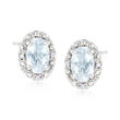 .80 ct. t.w. Oval Aquamarine Stud Earrings with Diamond Accents in Sterling Silver