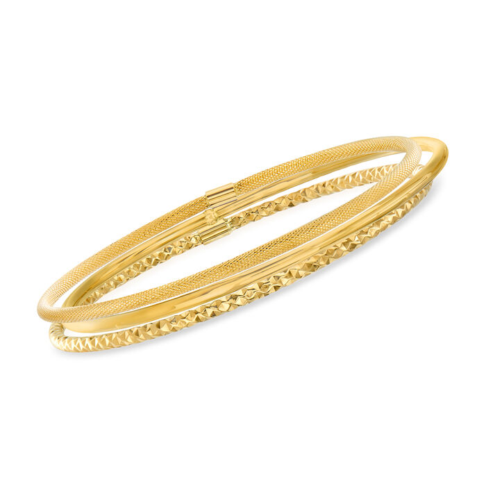 Italian 14kt Yellow Gold Multi-Finish Jewelry Set: Three Bangle Bracelets
