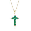 2.00 ct. t.w. Emerald and .23 ct. t.w. Diamond Cross Pendant Necklace in 14kt Yellow Gold