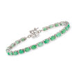 6.25 ct. t.w. Emerald and .20 ct. t.w. White Topaz Tennis Bracelet in Sterling Silver with Magnetic Clasp