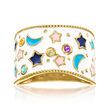 .12 ct. t.w. Multi-Gemstone and Multicolored Enamel Celestial Ring in 18kt Gold Over Sterling