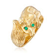 Italian 18kt Gold Over Sterling Fox Ring with Emerald Accents