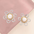 4.5mm Cultured Pearl and .10 ct. t.w. White Topaz Flower Earrings in Sterling Silver with 14kt Yellow Gold