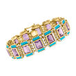 30.00 ct. t.w. Amethyst and .80 ct. t.w. White Topaz Art Deco-Inspired Bracelet in 18kt Gold Over Sterling