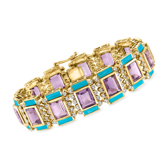 30.00 ct. t.w. Amethyst and .80 ct. t.w. White Topaz Art Deco-Inspired Bracelet in 18kt Gold Over Sterling