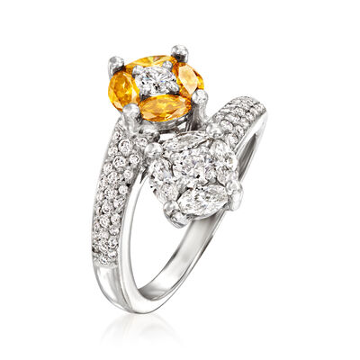 C. 2000 Vintage 1.80 ct. t.w. Yellow and White Diamond Bypass Ring in 18kt White Gold