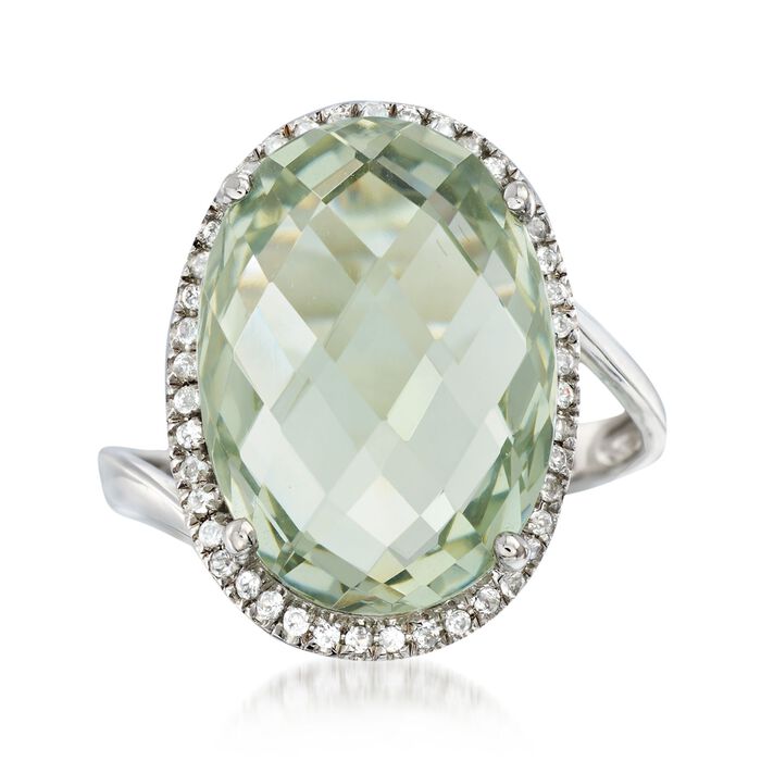 13.00 Carat Green Prasiolite  and .30 ct. t.w. White Zircon Ring in Sterling Silver