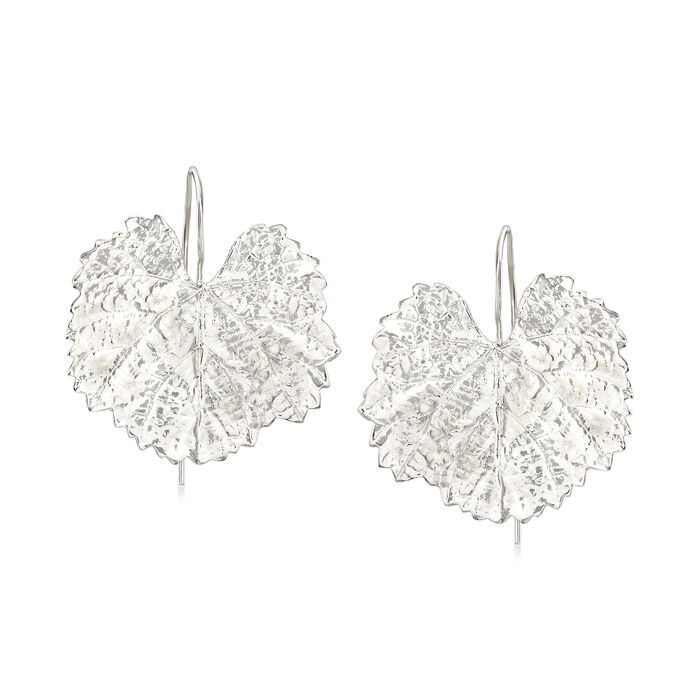 Sterling Silver Textured and Polished Leaf Drop Earrings