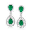 2.40 ct. t.w. Emerald and .60 ct. t.w. Diamond Drop Earrings in 14kt White Gold