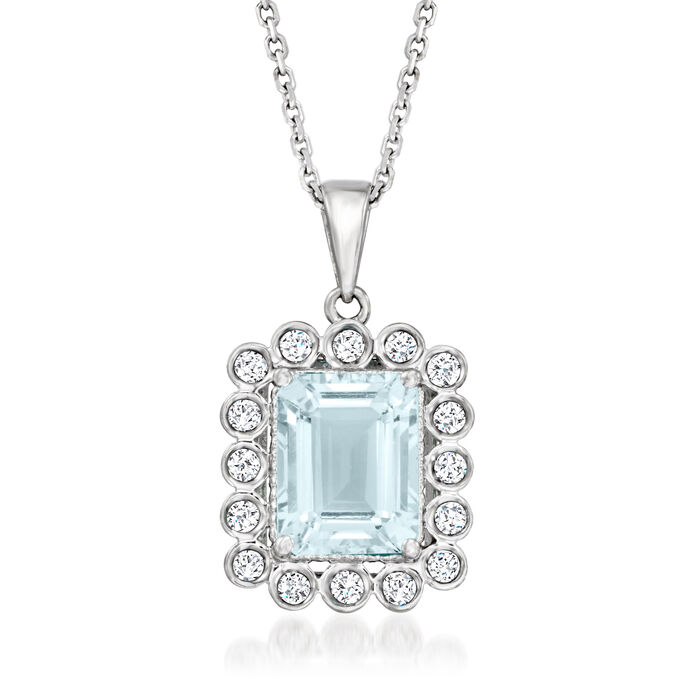 2.50 Carat Aquamarine and .24 ct. t.w. Diamond Pendant Necklace in 14kt White Gold