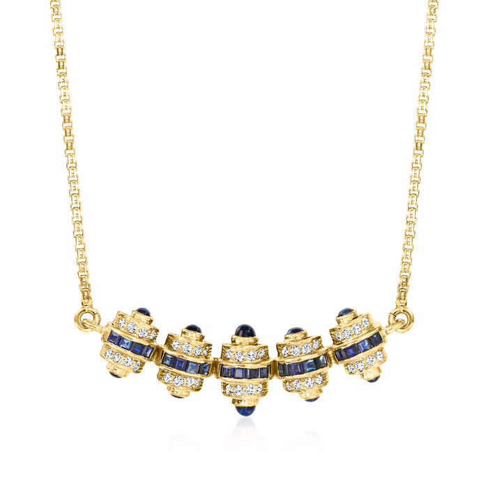 C. 1980 Vintage 1.60 ct. t.w. Sapphire and .70 ct. t.w. Diamond Necklace in 20kt Yellow Gold