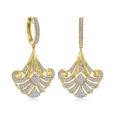 .33 ct. t.w. Diamond Vintage-Style Drop Earrings in 18kt Yellow Gold Over Sterling