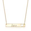 14kt Yellow Gold Name ID Bar Necklace with Cut-Out Heart