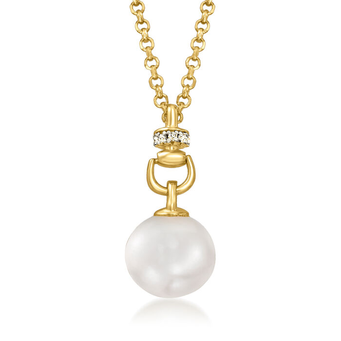 Charles Garnier &quot;Venus&quot; 9.5-10mm Cultured Pearl Pendant Necklace with Diamond Accents in 18kt Gold Over Sterling