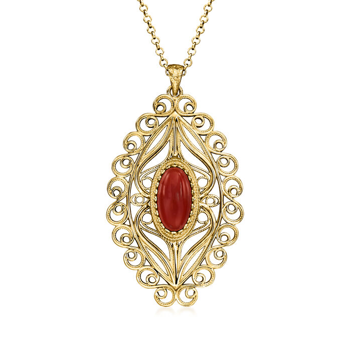 Red Carnelian Oval Pendant Necklace in 18kt Gold Over Sterling
