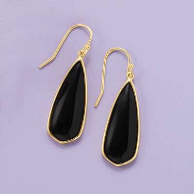 Black Onyx Teardrop Earrings in 18kt Gold Over Sterling