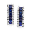 1.50 ct. t.w. Sapphire and .30 ct. t.w. Diamond Huggie Hoop Earrings in 14kt White Gold