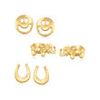 14kt Yellow Gold Jewelry Set: Three Pairs of Lucky Symbol Stud Earrings