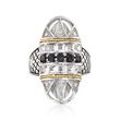 Andrea Candela &quot;Art Deco&quot; 1.60 ct. t.w. White Topaz and Black Spinel Ring With Diamonds in Sterling Silver