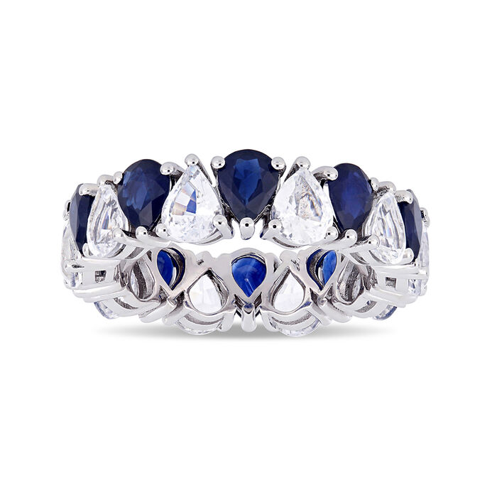 7.20 ct. t.w. White and Blue Sapphire Eternity Band in 14kt White Gold
