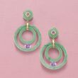 Green Jade and 2.90 ct. t.w. Amethyst Drop Earrings in 14kt Yellow Gold