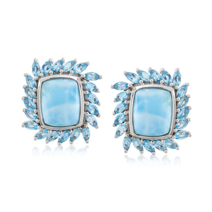 Larimar and 3.20 ct. t.w. Blue Topaz Earrings in Sterling Silver
