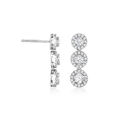 1.00 ct. t.w. Diamond Three-Station Earrings in 14kt White Gold