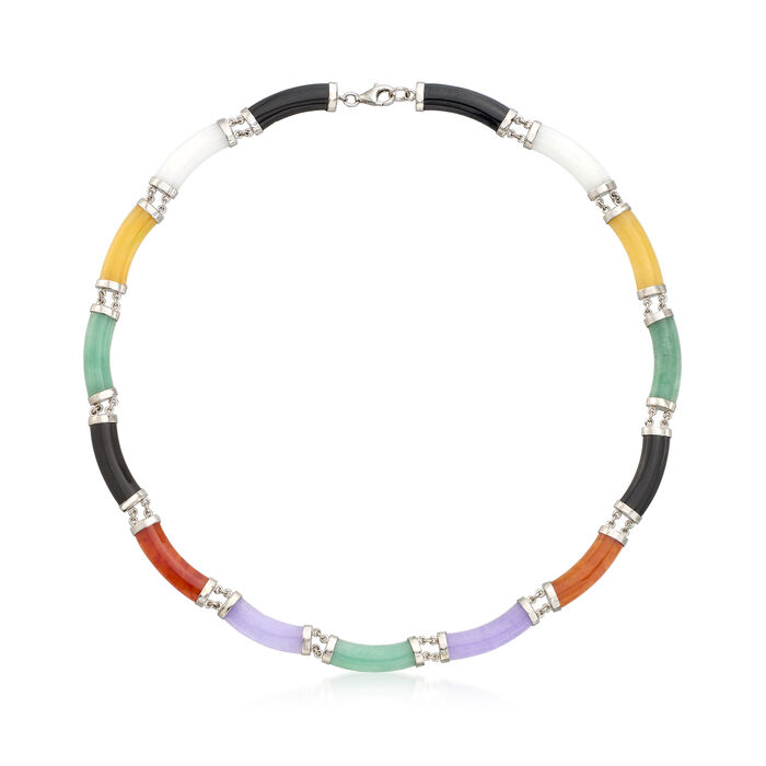 Multicolored Jade Necklace in Sterling Silver
