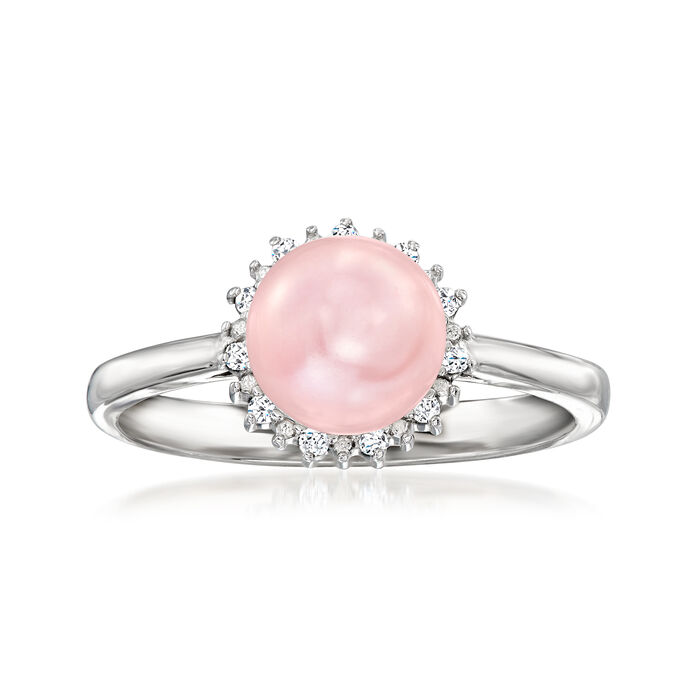 7-7.5mm Pink Cultured Pearl Ring with Diamond Accents in Sterling Silver