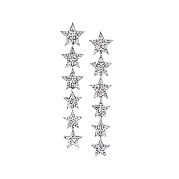 Italian 2.40 ct. t.w. CZ Star Linear Drop Earrings in Sterling Silver
