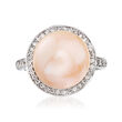 C. 1990 Vintage Mimi Milano 13.5mm Pink Cultured Pearl and .45 ct. t.w. Diamond Ring in 18kt White Gold