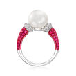 10-10.5mm Cultured South Sea Pearl Ring with 1.00 ct. t.w. Rubies and .26 ct. t.w. Diamonds in 18kt White Gold