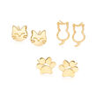 14kt Yellow Gold Jewelry Set: Cat and Paw Print Stud Earrings