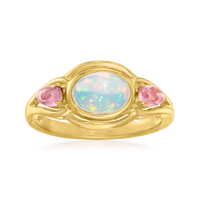 Ethiopian Opal and .40 ct. t.w. Pink Tourmaline Ring in 18kt Gold Over Sterling