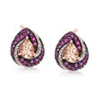 2.00 ct. t.w. Morganite and 1.00 ct. t.w. Rhodolite Garnet Earrings with White Zircons in 18kt Rose Gold Over Sterling