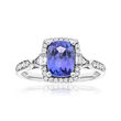 1.60 Carat Tanzanite and .23 ct. t.w. Diamond Ring in 14kt White Gold