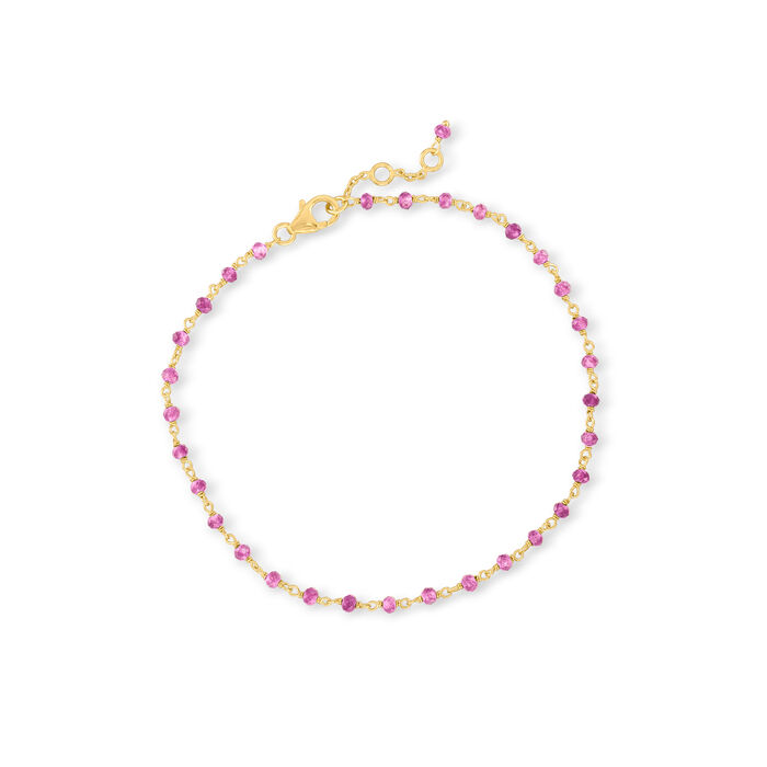 5.50 ct. t.w. Pink Tourmaline Bead Anklet in 18kt Gold Over Sterling
